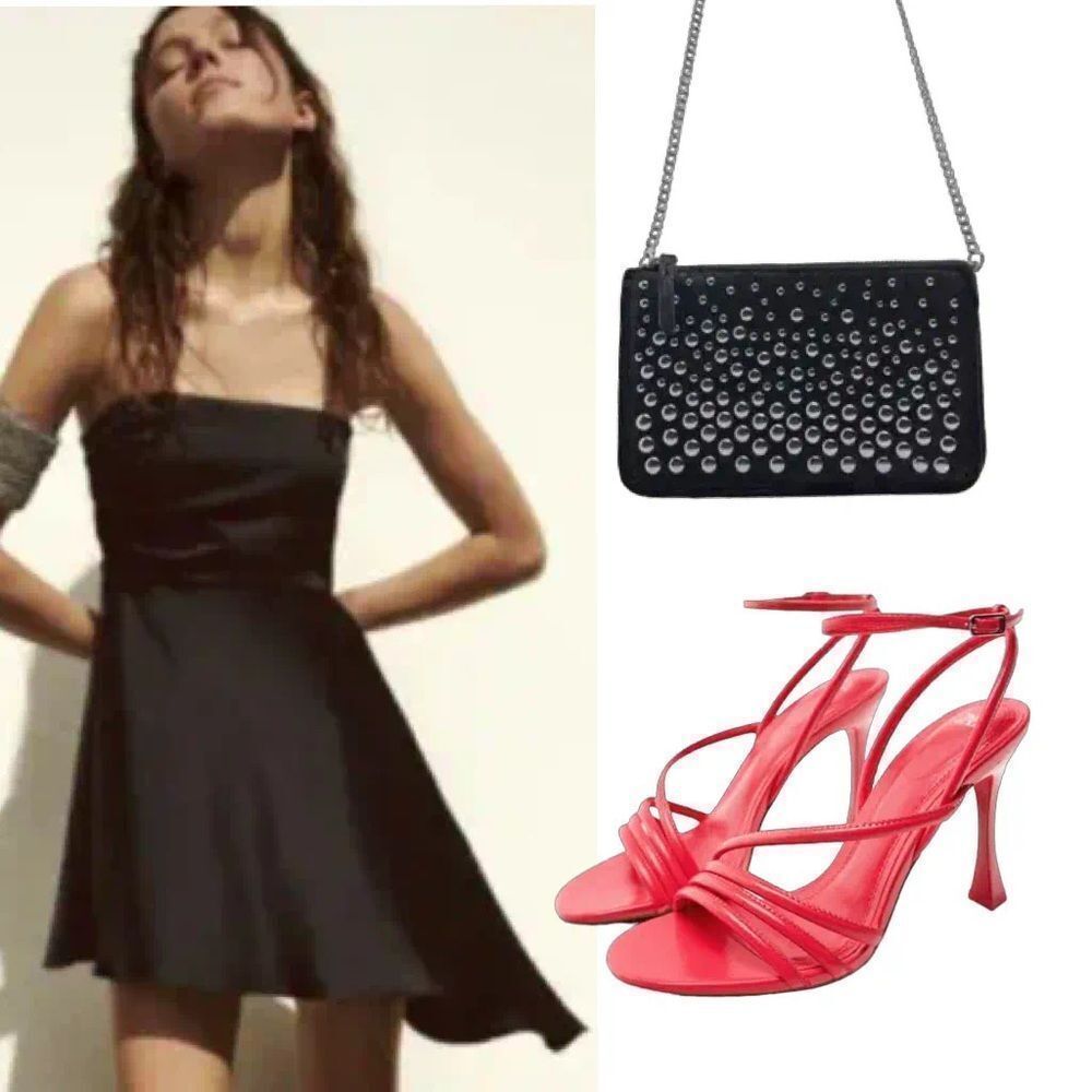 Zara Strapless Satin Effect Asymmetric Black Mini Dress Size XXL
